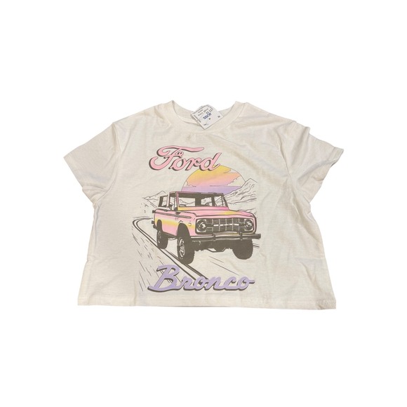 Ford Bronco Girls Graphic Tee Hybrid Apparel Ivory White Retro Crop Top XS NWT - Picture 3 of 4